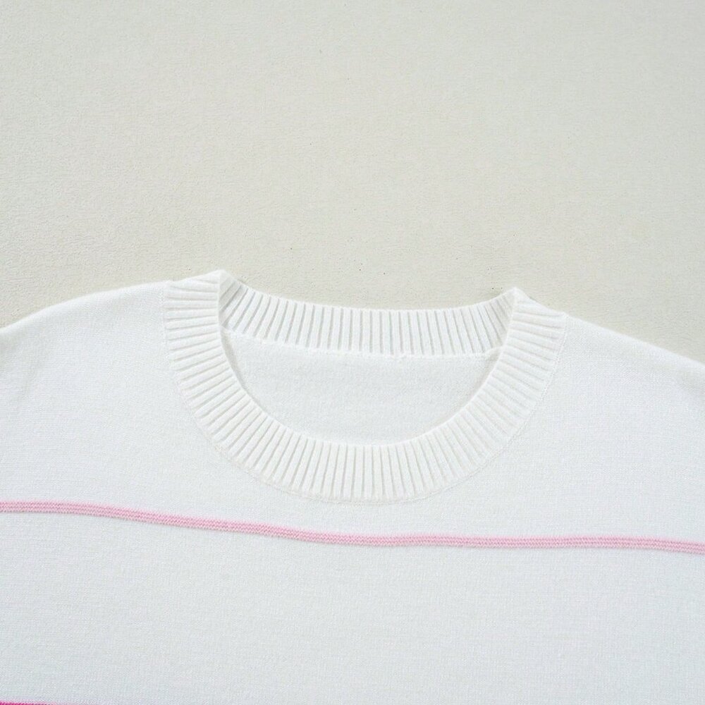 Multicolor Casual Women's Stripe Pattern Batwing 3/4 Sleeve Loose Sweater - Picture 7 of 9